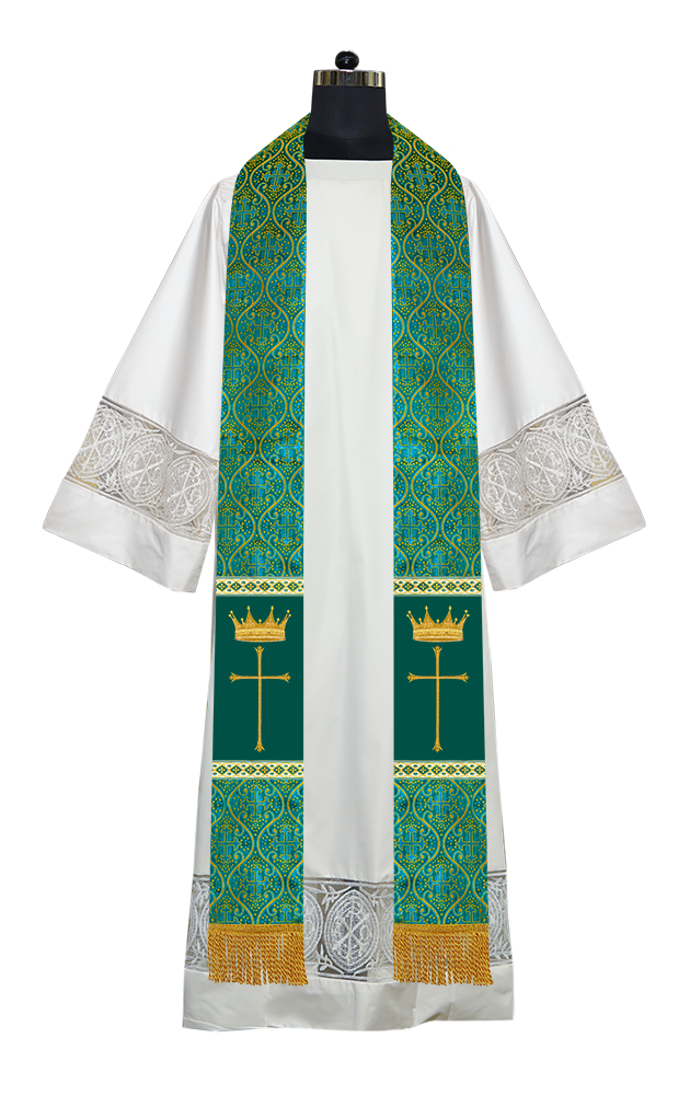 Pastor Clergy Stole with Spiritual Cross and Crown Embroidery