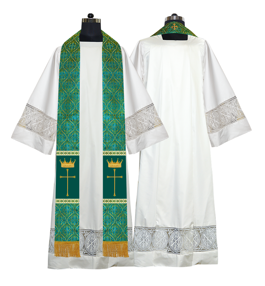 Pastor Clergy Stole with Spiritual Cross and Crown Embroidery