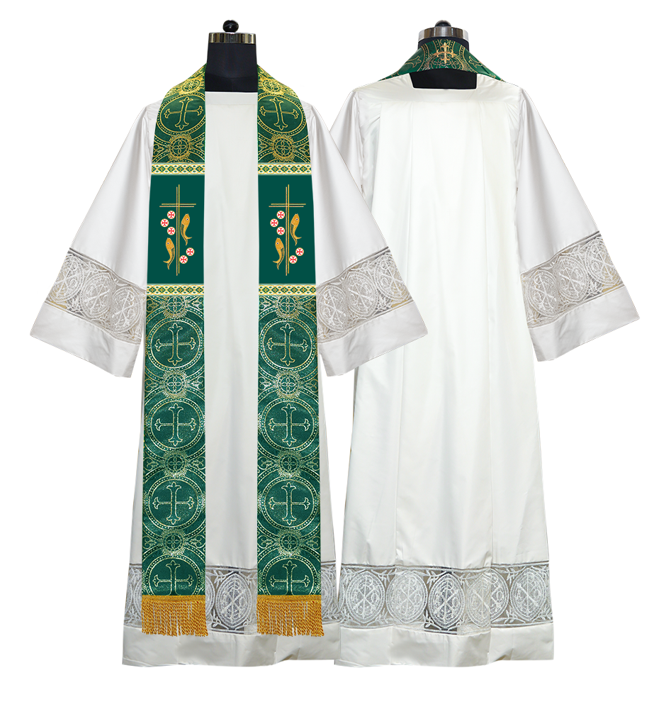 Clergy Stole with Embroidered Fish and Loaves