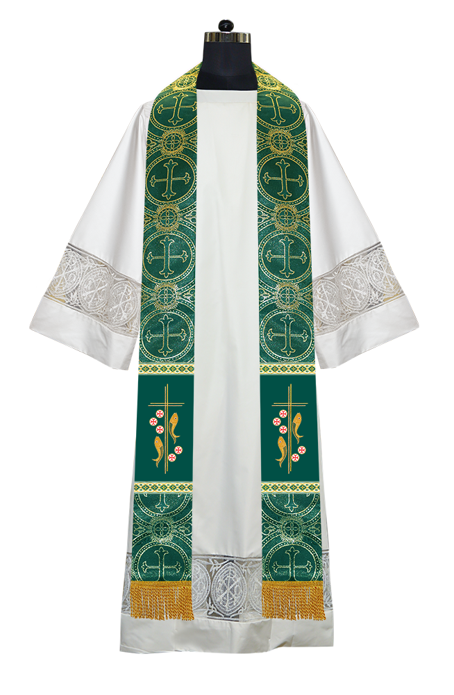 Clergy Stole with Embroidered Fish and Loaves