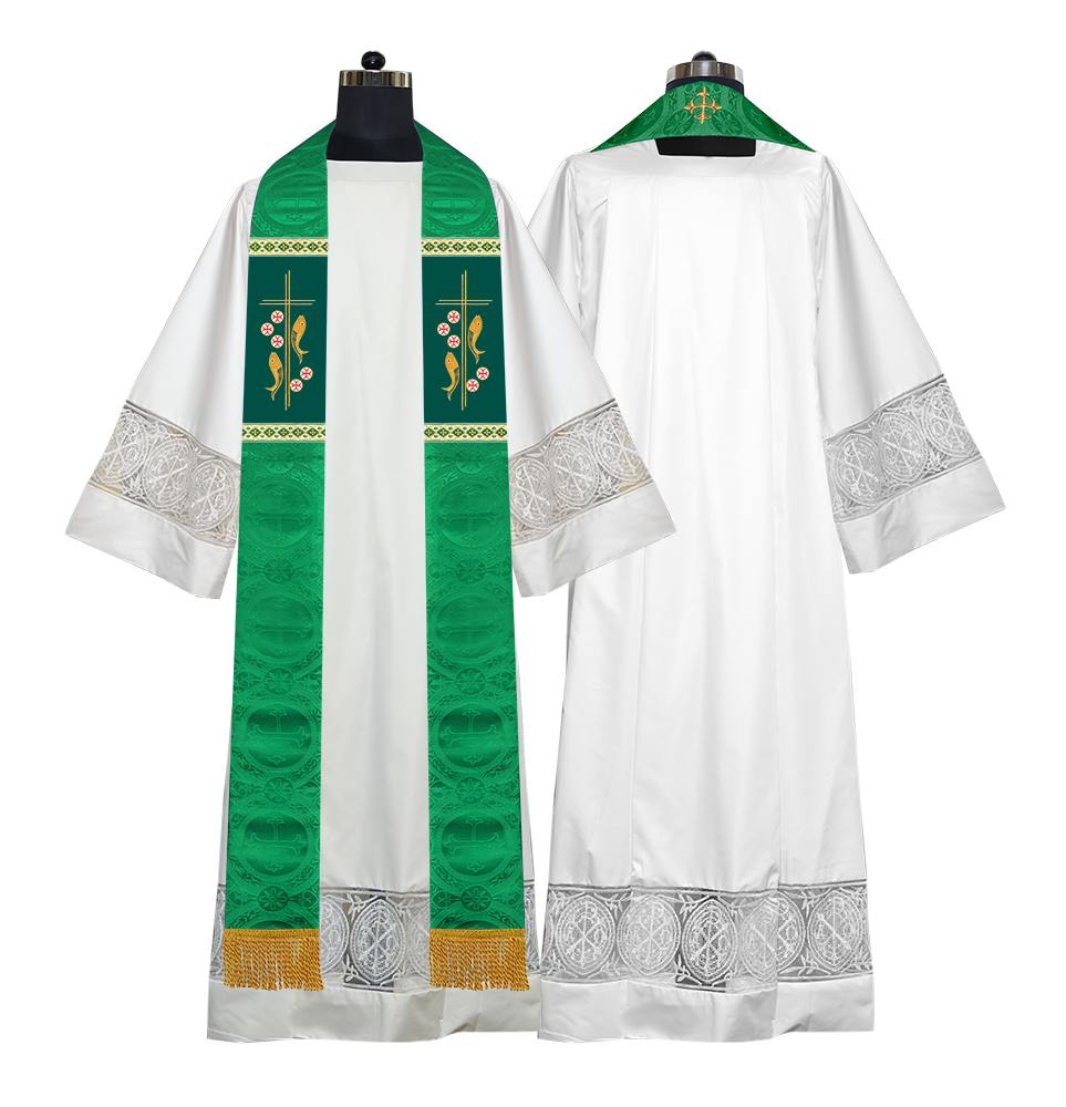 Clergy Stole with Embroidered Fish and Loaves