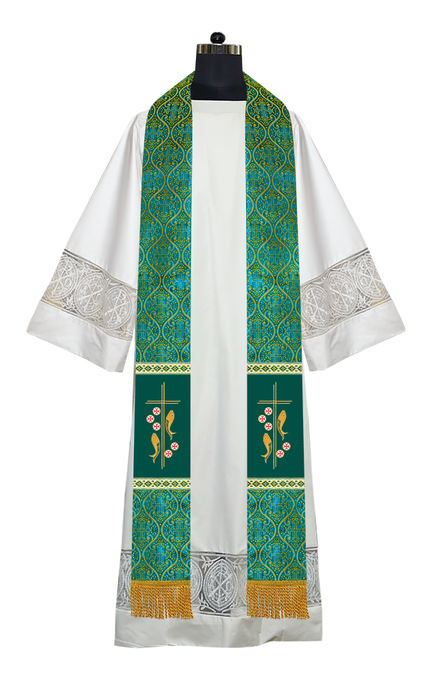 Clergy Stole with Embroidered Fish and Loaves