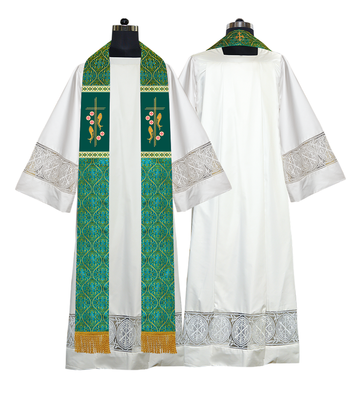 Clergy Stole with Embroidered Fish and Loaves