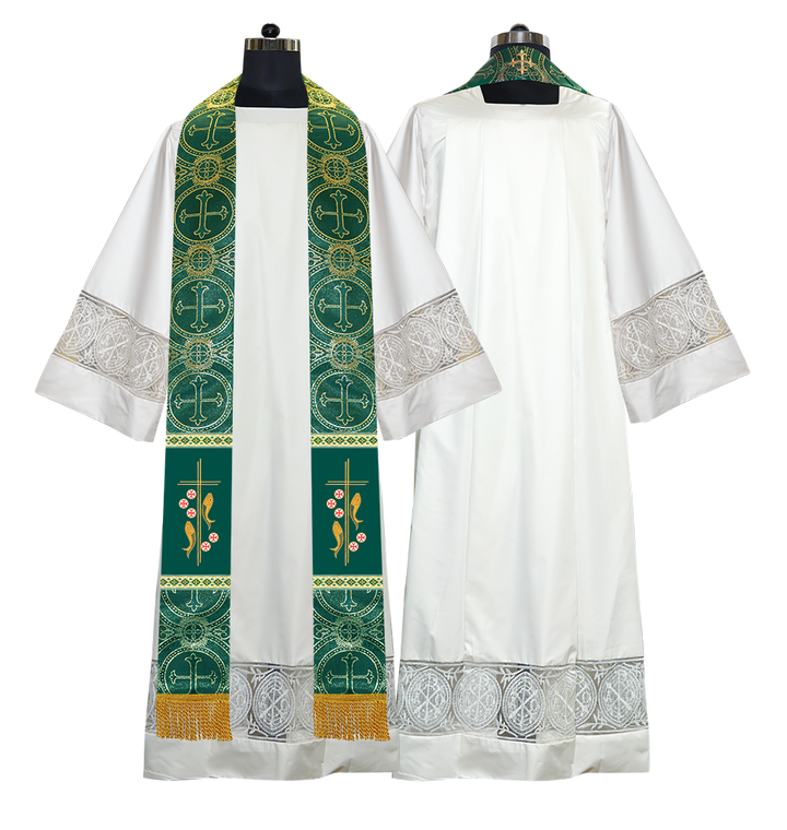 Clergy Stole with Embroidered Fish and Loaves