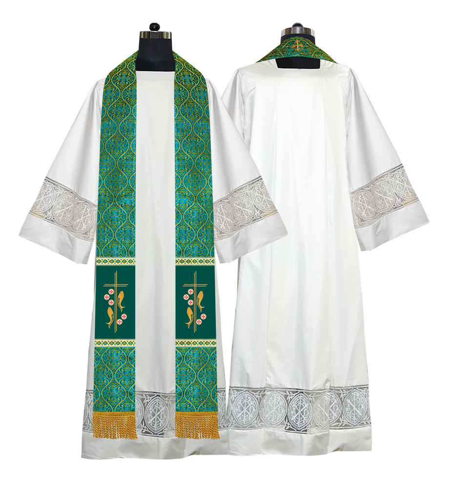 Clergy Stole with Embroidered Fish and Loaves