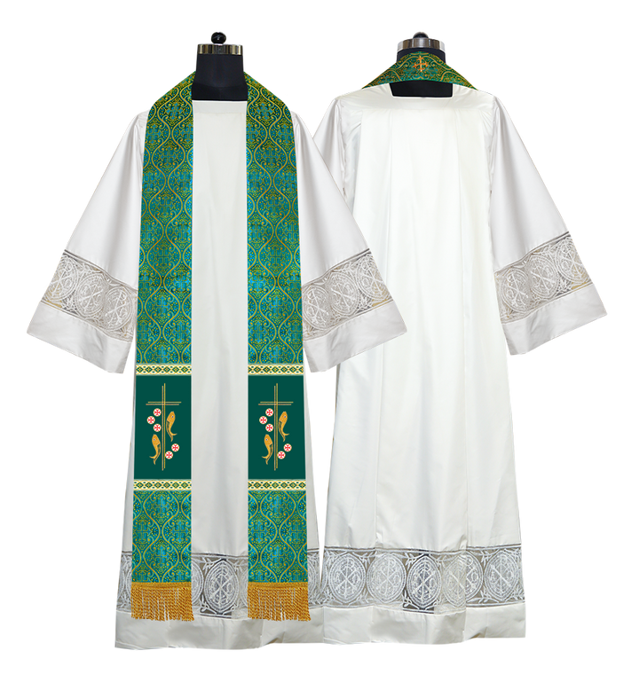 Clergy Stole with Embroidered Fish and Loaves