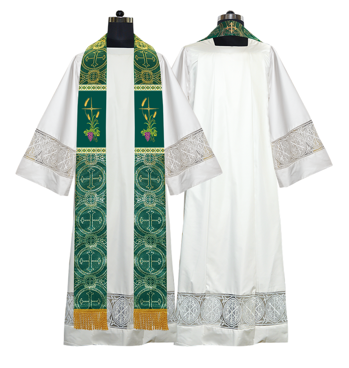 Handmade Clergy Stole with Spiritual Grapes and Wheat