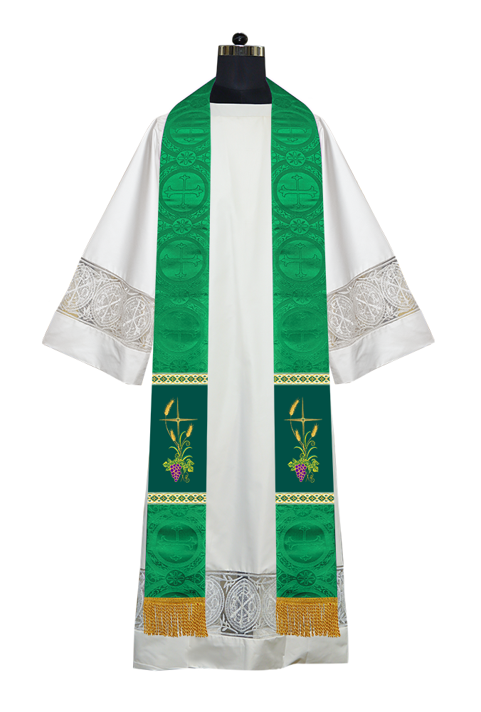 Handmade Clergy Stole with Spiritual Grapes and Wheat