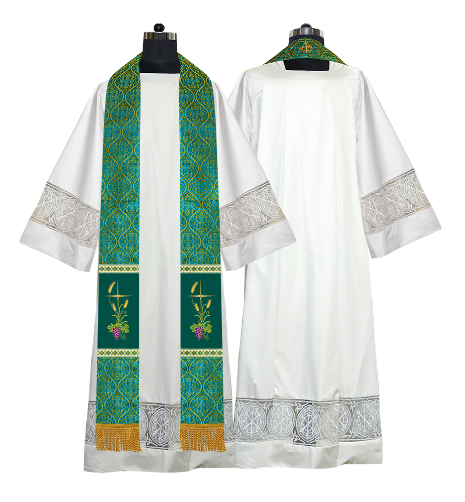 Handmade Clergy Stole with Spiritual Grapes and Wheat