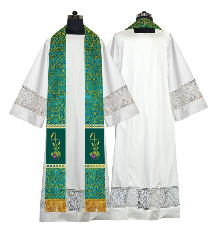 Handmade Clergy Stole with Spiritual Grapes and Wheat