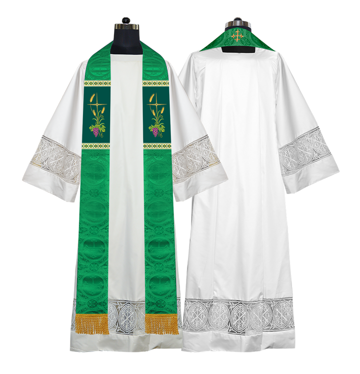 Handmade Clergy Stole with Spiritual Grapes and Wheat