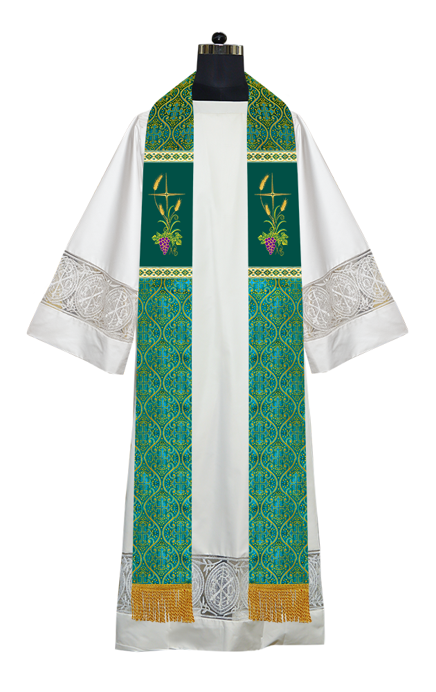 Handmade Clergy Stole with Spiritual Grapes and Wheat