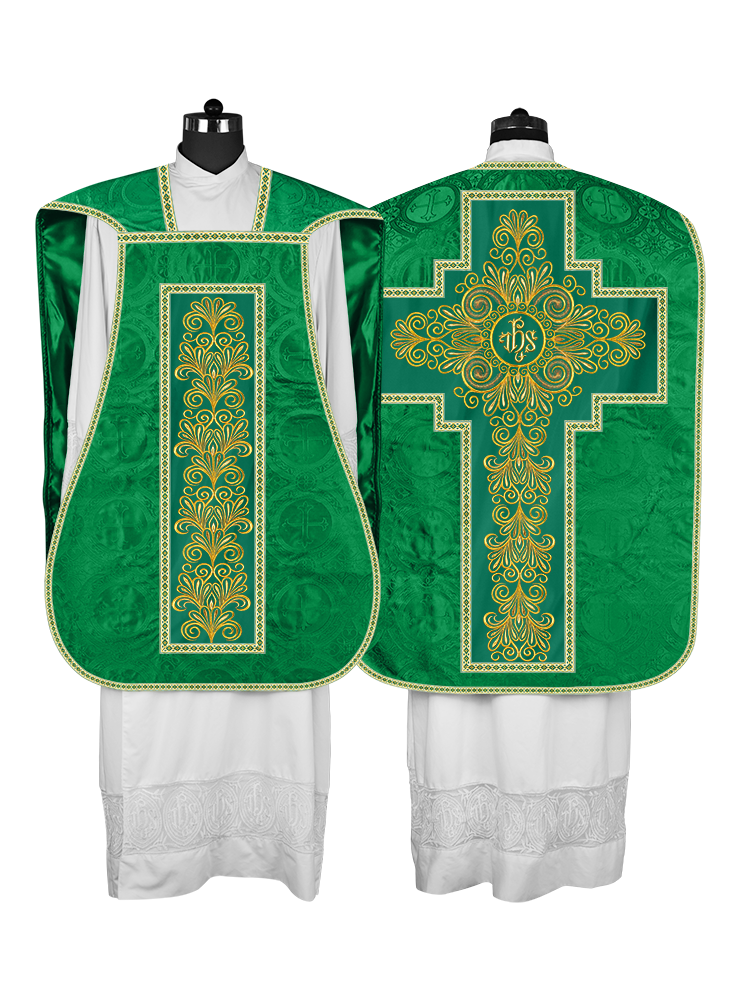 Roman Chasuble Vestment Enriched with Colored Braids and Trims