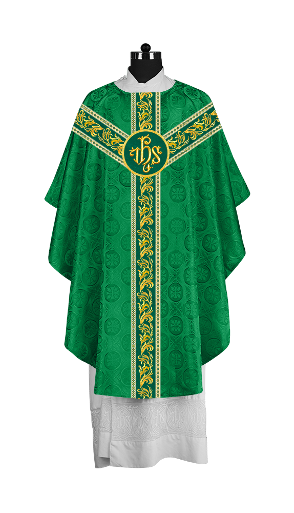 Premium Gothic Priest Chasuble with Embroidery Orphrey & Liturgical Motif