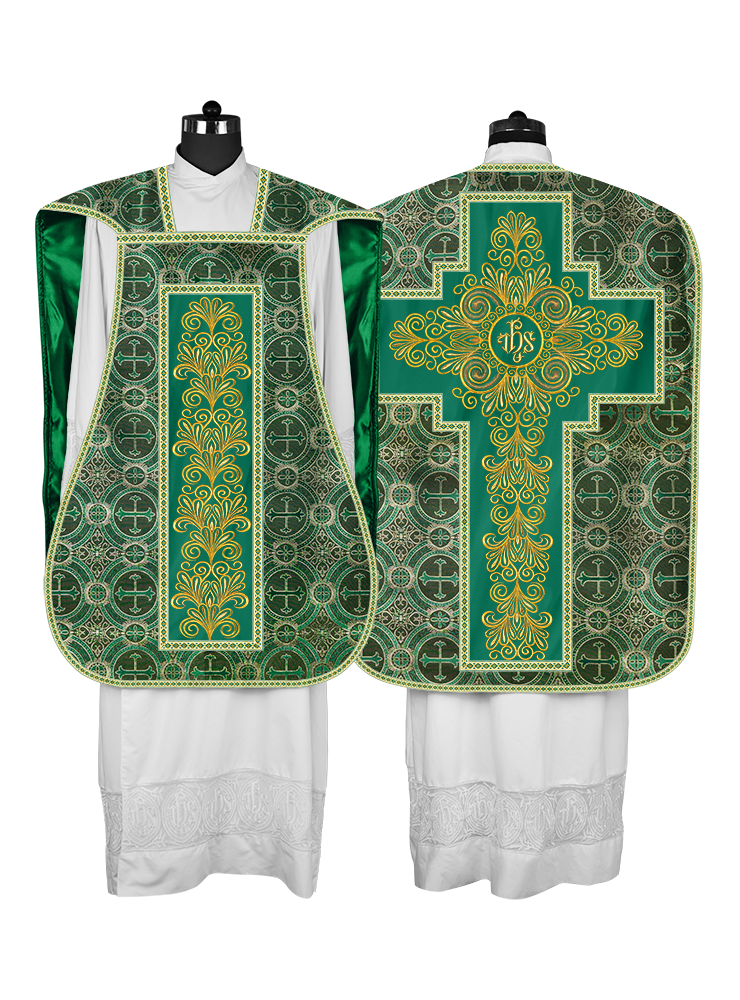 Roman Chasuble Vestment Enriched with Colored Braids and Trims