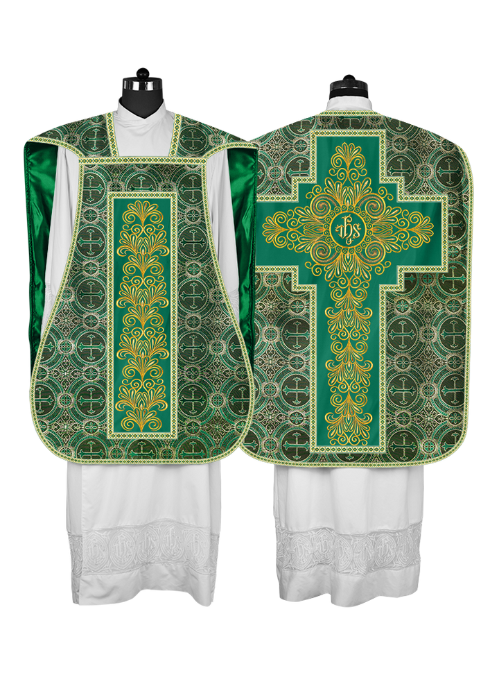 Roman Chasuble Vestment Enriched with Colored Braids and Trims