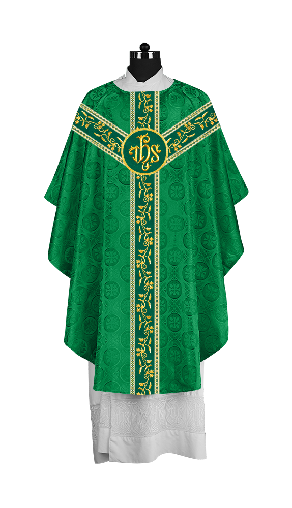 Traditional Gothic Chasuble Vestment with Floral Embroidery & Trims