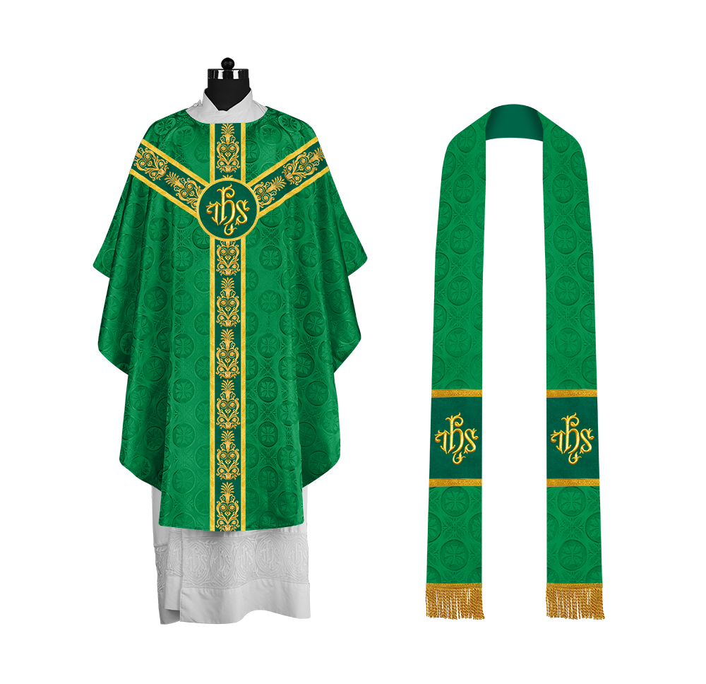Handcrafted Gothic Chasuble with Traditional Embroidered Orphrey