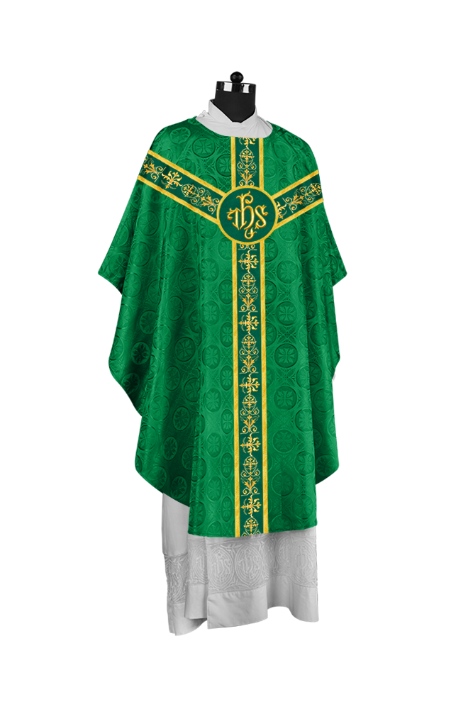 Ornate Priest Chasuble Vestment with Liturgical Embroidered Trims
