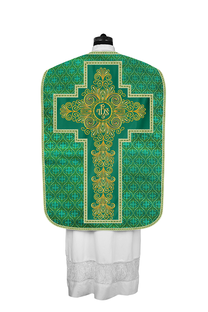 Roman Chasuble Vestment Enriched with Colored Braids and Trims
