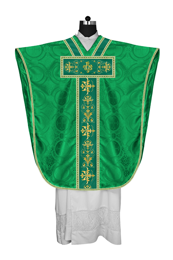 Borromean chasuble vestment with spiritual motifs and trims