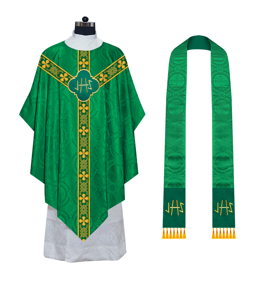 Pugin Gothic Chasuble with Designer Orphrey - Elegant Catholic Vestment