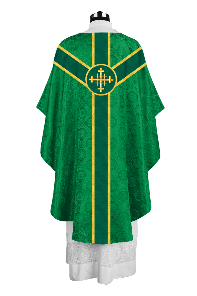 Liturgical Gothic Chasuble with Embroidered Motif and Plain Orphrey