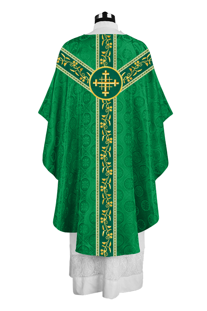 Traditional Gothic Chasuble Vestment with Floral Embroidery & Trims