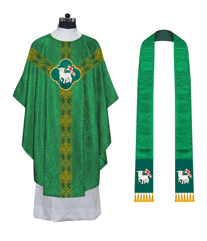 Liturgical Gothic Chasuble Vestment with Y Type Braided Orphrey