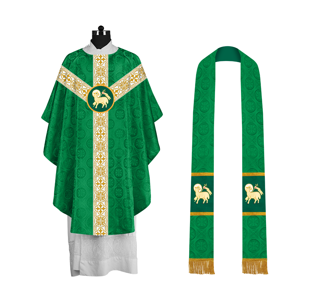Priest Chasuble with Classic Braided Orphrey and Trims