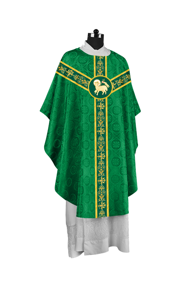 Ornate Priest Chasuble Vestment with Liturgical Embroidered Trims