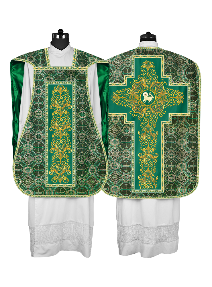 Roman Chasuble Vestment Enriched with Colored Braids and Trims