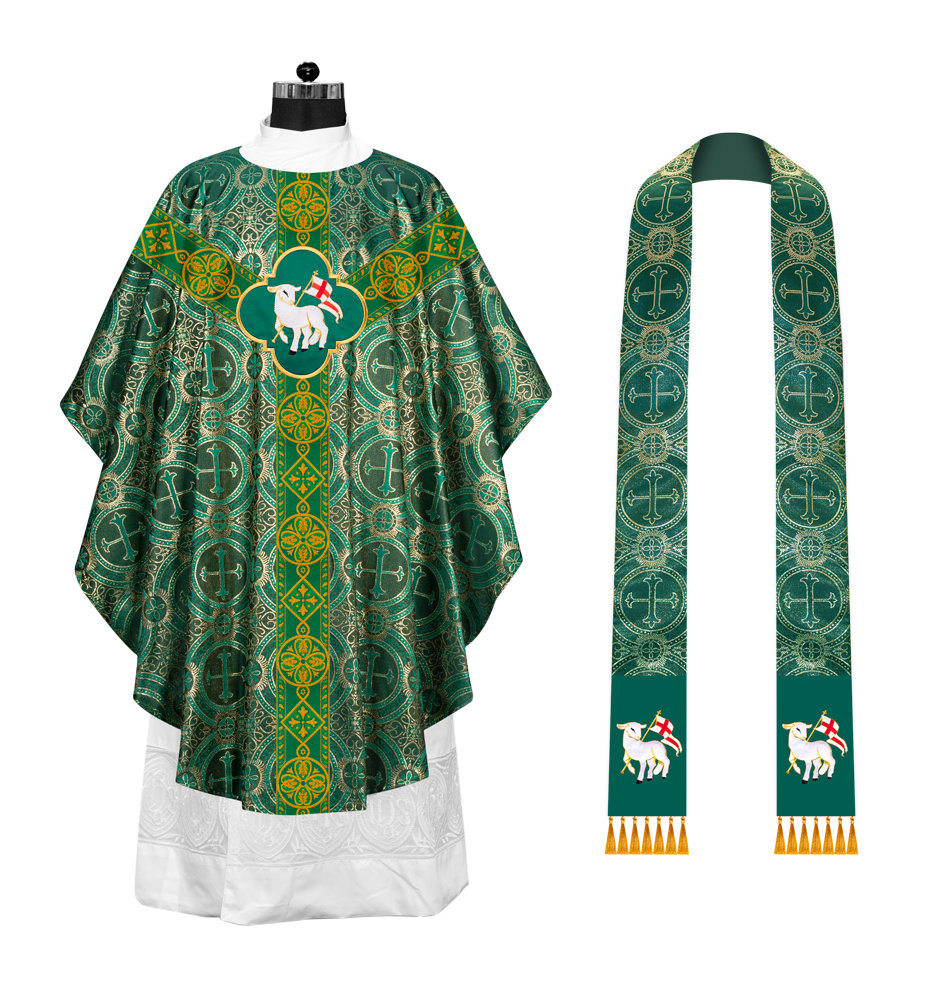 Liturgical Gothic Chasuble Vestment with Y Type Braided Orphrey