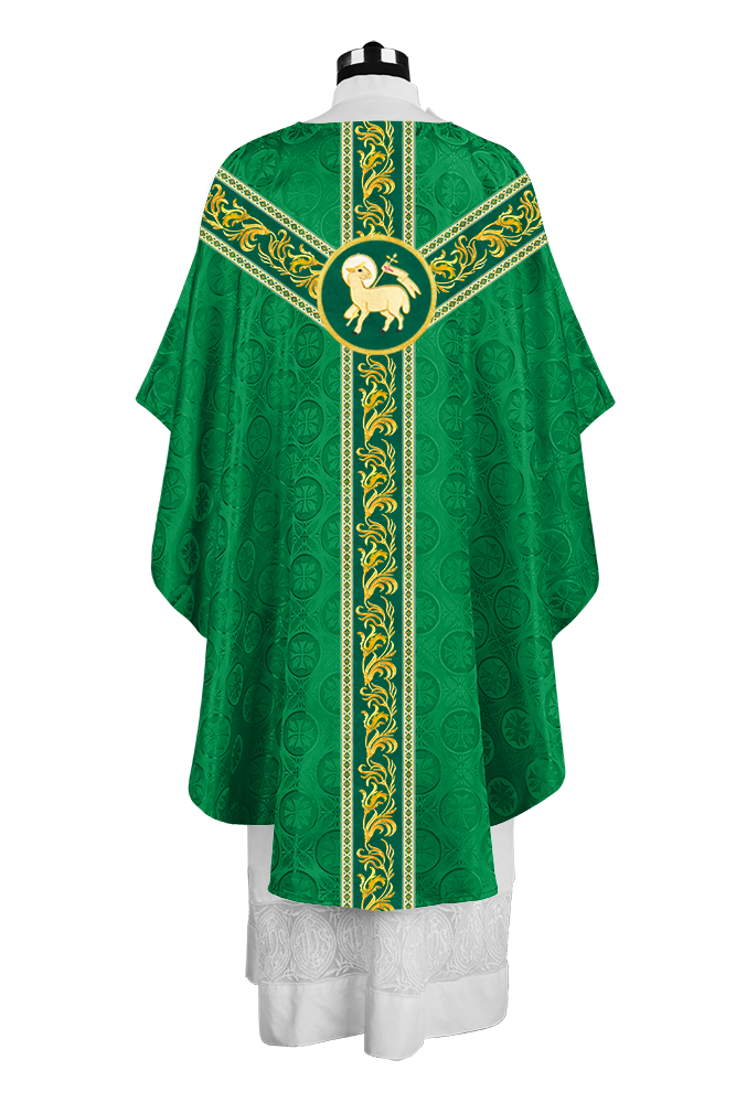 Premium Gothic Priest Chasuble with Embroidery Orphrey & Liturgical Motif