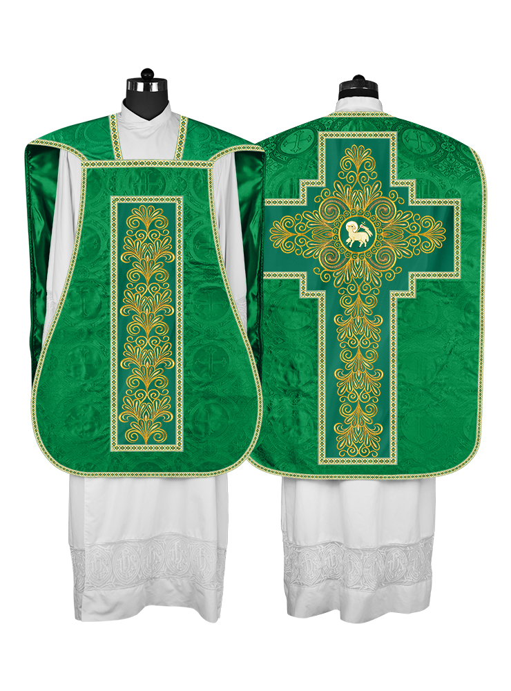 Roman Chasuble Vestment Enriched with Colored Braids and Trims