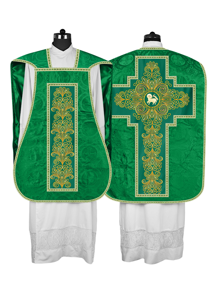 Roman Chasuble Vestment Enriched with Colored Braids and Trims
