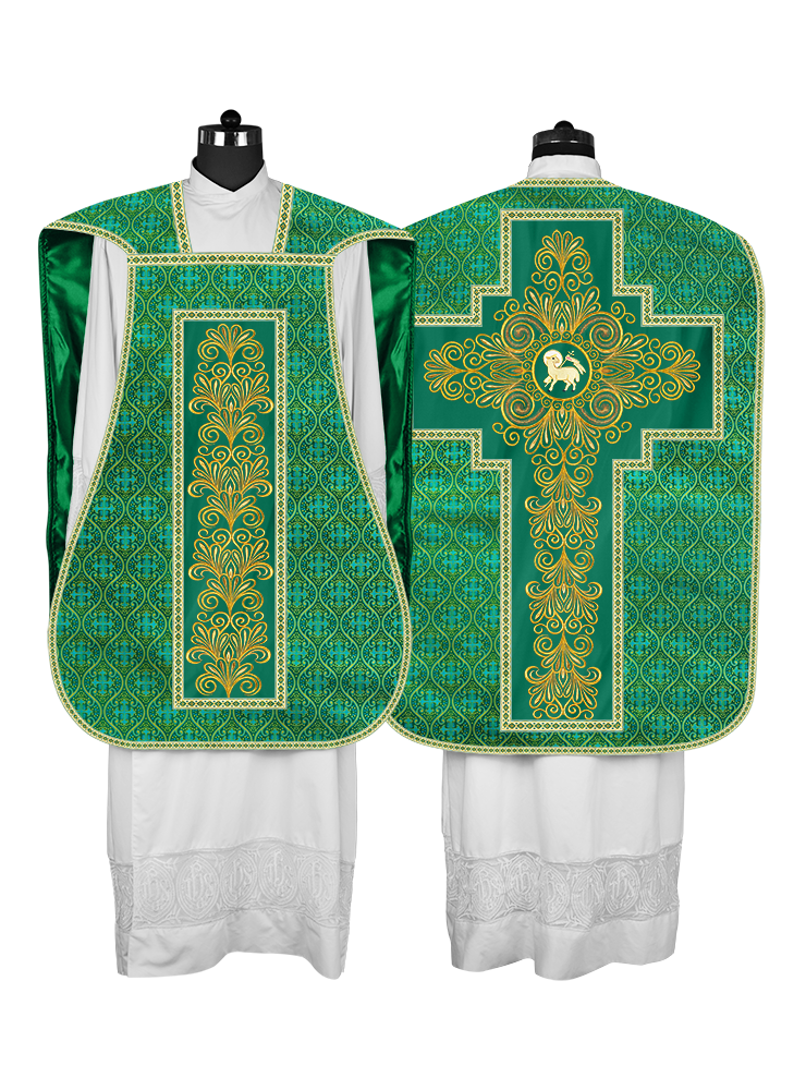 Roman Chasuble Vestment Enriched with Colored Braids and Trims