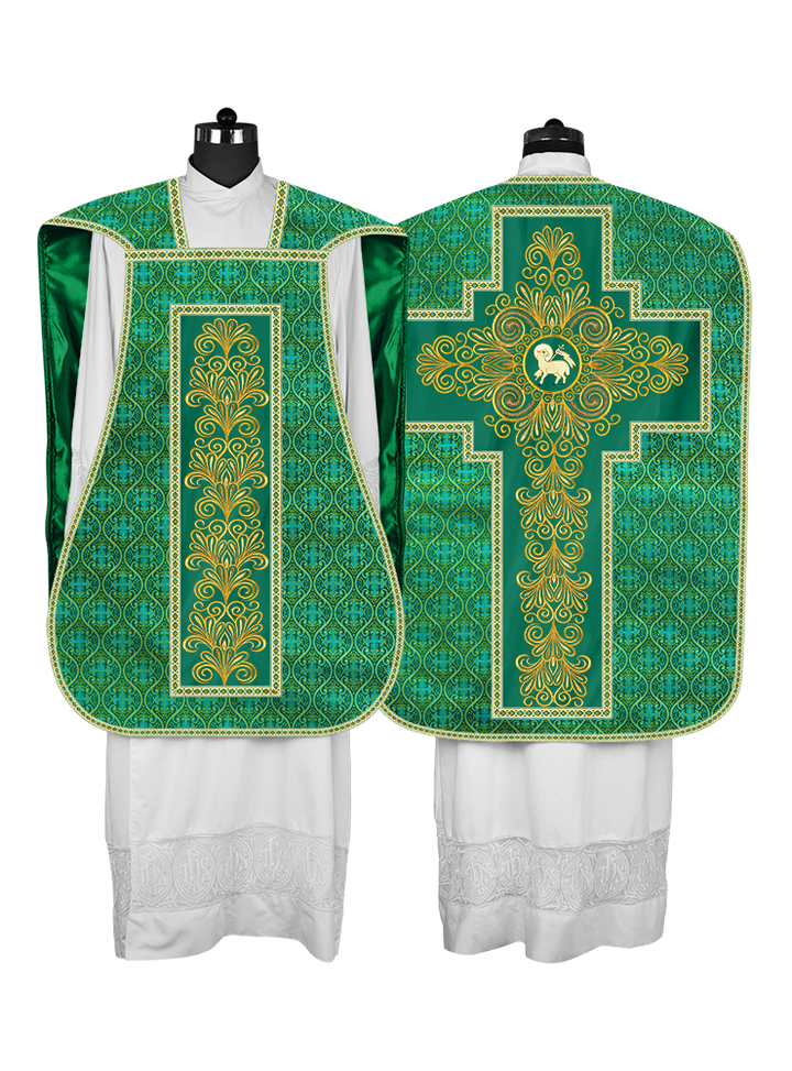 Roman Chasuble Vestment Enriched with Colored Braids and Trims