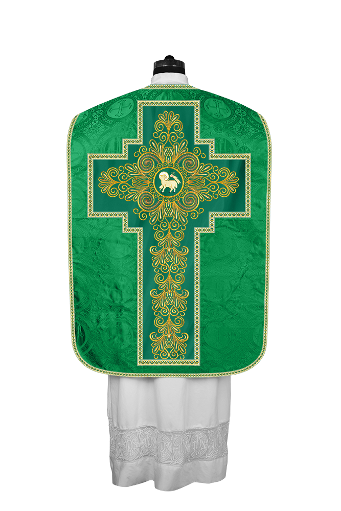 Roman Chasuble Vestment Enriched with Colored Braids and Trims