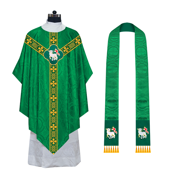 Pugin Gothic Chasuble with Designer Orphrey - Elegant Catholic Vestment
