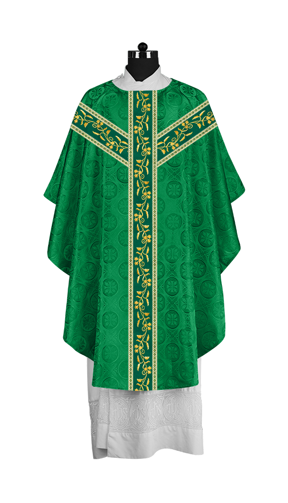Traditional Gothic Chasuble Vestment with Floral Embroidery & Trims