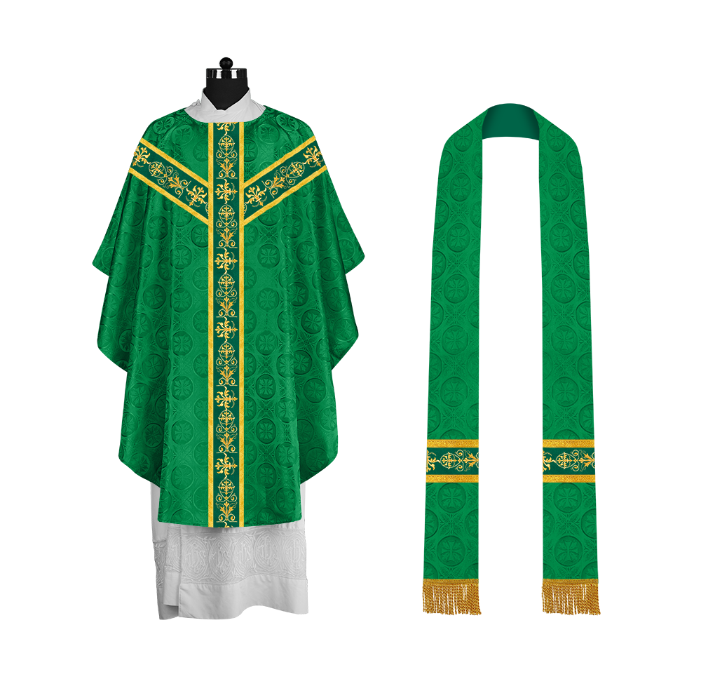 Ornate Priest Chasuble Vestment with Liturgical Embroidered Trims