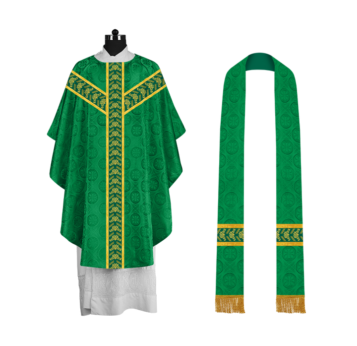 Traditional Gothic Chasuble Vestment with Embroidered Orphrey