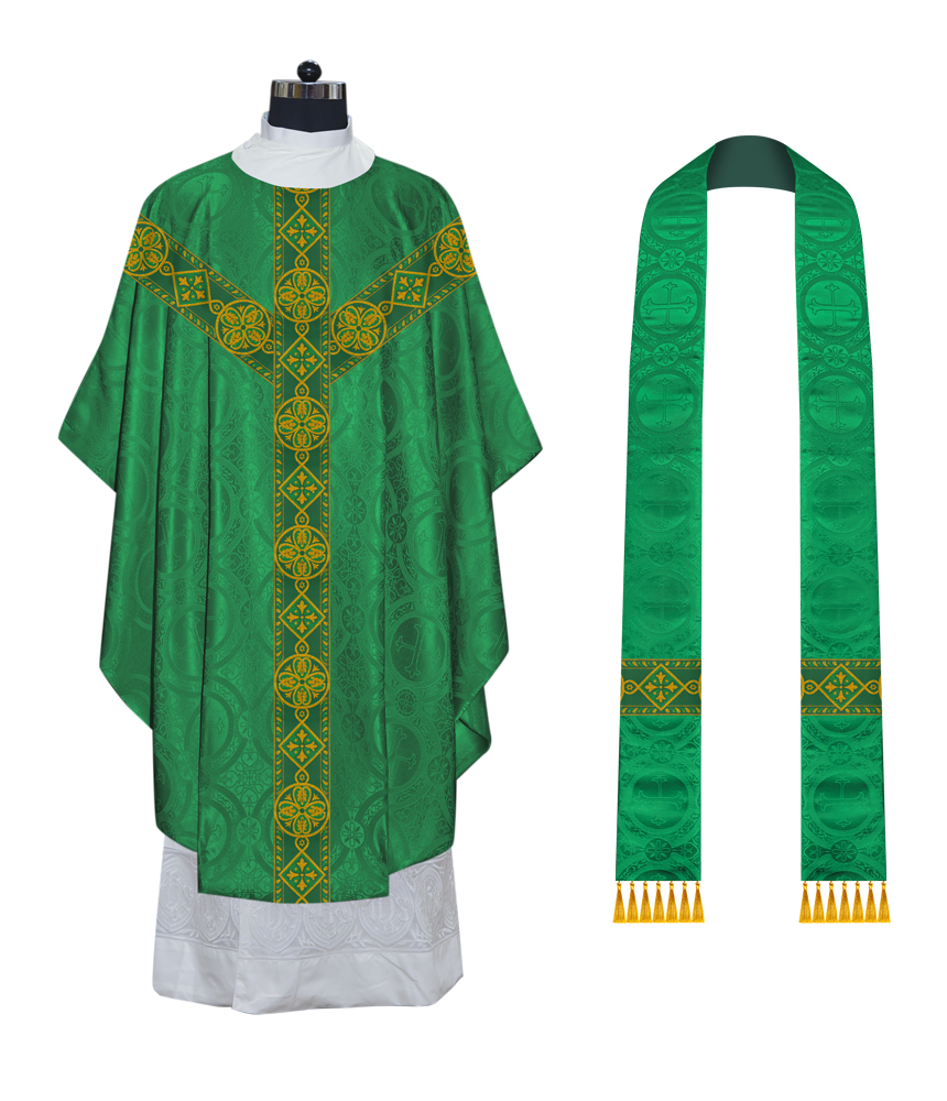 Liturgical Gothic Chasuble Vestment with Y Type Braided Orphrey