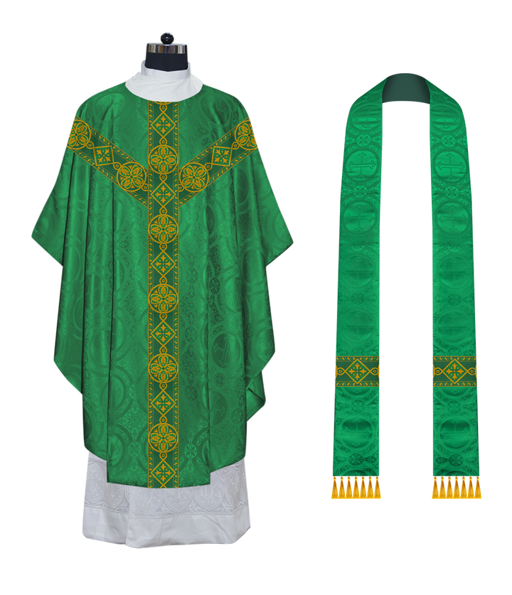 Liturgical Gothic Chasuble Vestment with Y Type Braided Orphrey