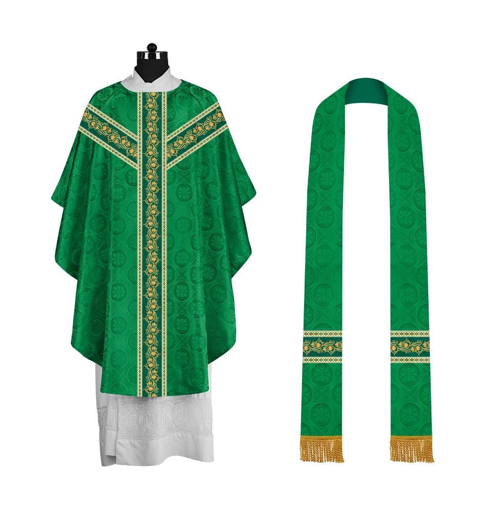 Priest Gothic Chasuble with Grapes Embroidered Orphrey