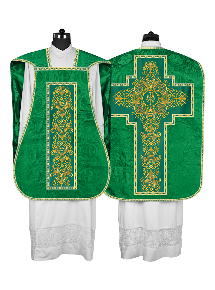 Roman Chasuble Vestment Enriched with Colored Braids and Trims