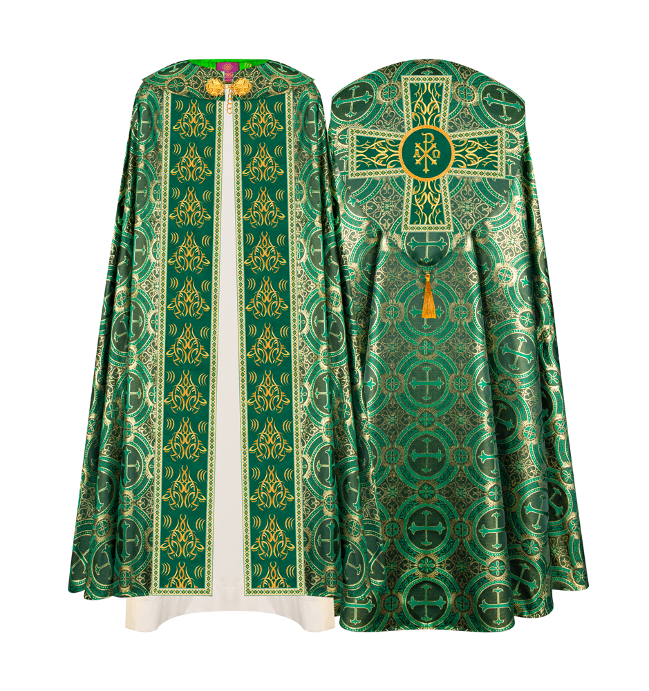 GOTHIC COPE VESTMENTS WITH LITURGICAL EMBROIDERY AND TRIMS