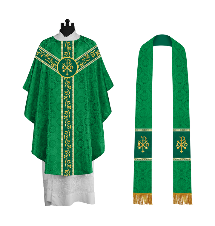 Traditional Gothic Chasuble Vestment with Floral Embroidery & Trims