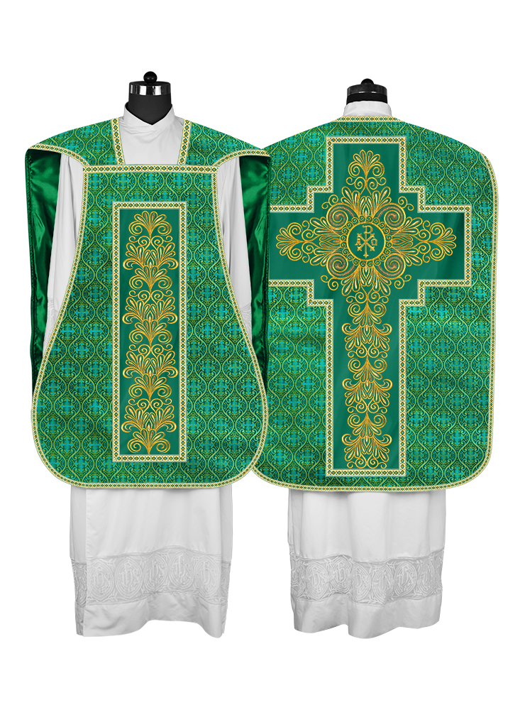 Roman Chasuble Vestment Enriched with Colored Braids and Trims